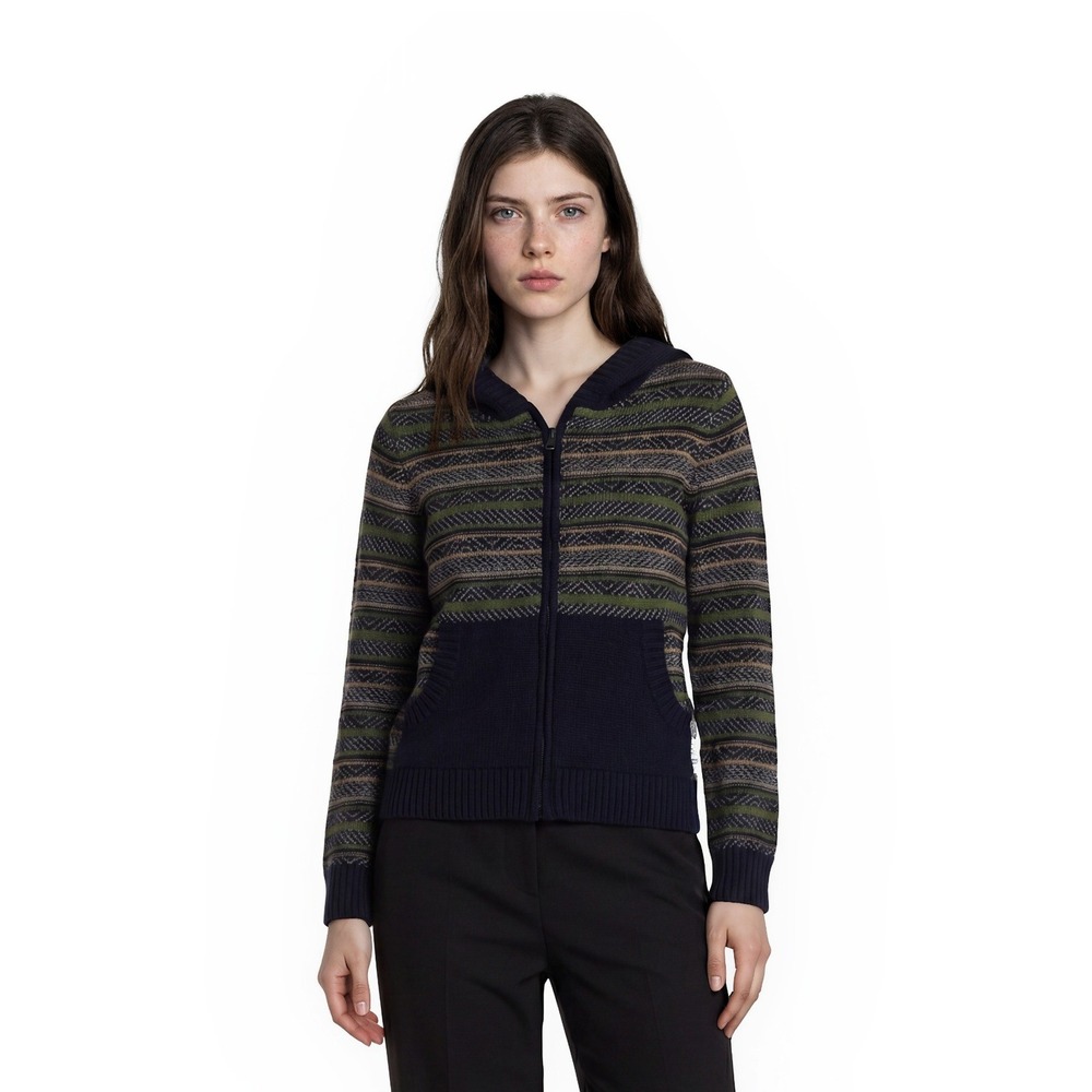 Toad&Co Hooded Sweater Women's Size Medium Navy Blue 100% Lambswool Geometric